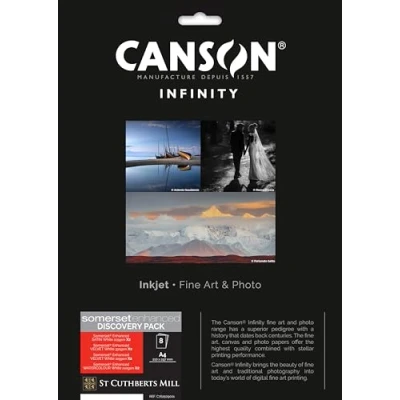 Afbeelding van Canson Infinity Somerset Discovery Pack Digitaal fotopapier, glad, zachte korrel, gestructureerd, 225, 240, 330, 83, 89, 122, map, A4 21 x 29,7 cm, bedrukt karton, wit, 8 vellen