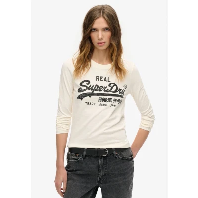 Afbeelding van Superdry Embellished Vintage LOGO Graphic Longsleeve, Dames, Maat: 44, Cream slub