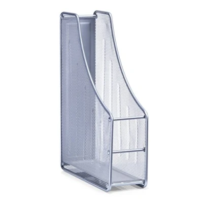 Afbeelding van Zilveren lectuurbak/tijdschriftenbak van draadmetaal/mesh 9 x 35 cm Zeller Kantoorbenodigdheden Bureau accessoires Lectuurbakken Tijdschriftenbakken Mesh kantoor/bureau benodigdheden