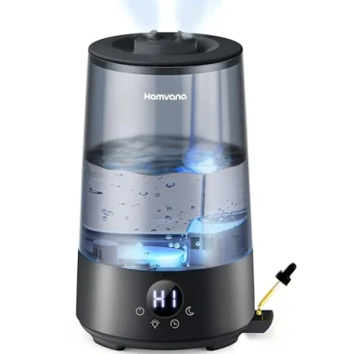 Afbeelding van Homvana Luchtbevochtiger, slaapkamer, topvulling, 3,6 l, 360 C, 34 uur duurzaam, stil, 16 dB (SilentSpary Tech), klein, BPA vrij, aromadiffuser voor planten, 7 kleurig licht (zwart)