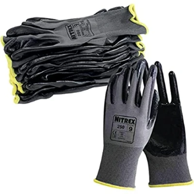 Afbeelding van Unigloves Nitrex 250 herbruikbare handschoenen voor algemene hantering met nitril palmcoating en polyester voering, in grijs/zwart