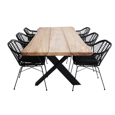 Afbeelding van 4 Seizoenen Tuinmeubelen 7 delige tuinset 6 Oslo tuinstoelen Black Pohon tuintafel