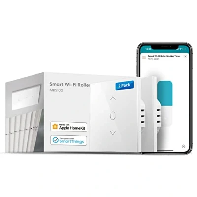 Afbeelding van Meross Rolluikschakelaar (neutrale kabel vereist), 2 stuks raamgordijnen compatibel met HomeKit, Alexa en Google Home, procentuele regeling, spraakbediening afstandsbediening