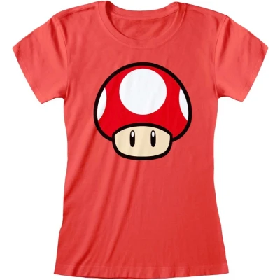 Afbeelding van Henry Tiger Nintendo Super Mario Power UP Mushroom Tshirt print, Dames, Maat: Large, Red