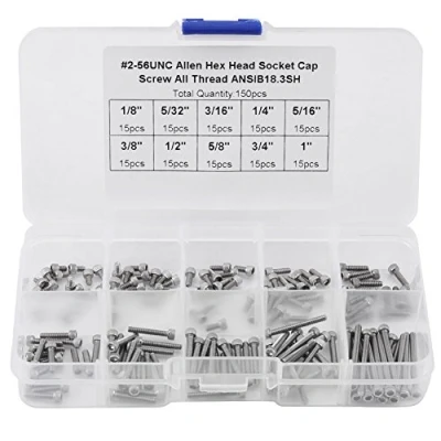 Afbeelding van Cap Hoofd schroeven, 150 STKS 9 Maten Hex Socket Schroeven Assortiment Set met Plastic Doos #2 56 UNC