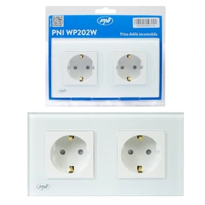 Afbeelding van PNI WP202W Ingebouwde dubbele contactdoos met wit glazen frame