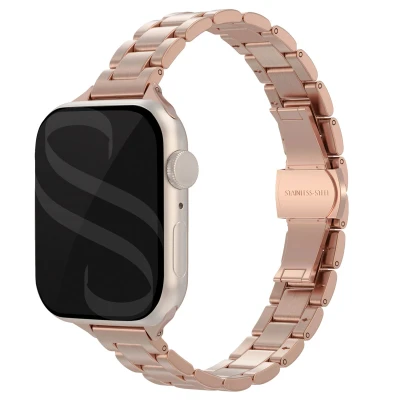 Afbeelding van Apple Watch bandje Staal Rosé goud Geschikt voor Series1/2/3/4/5/6/7/8/9/10/SE (38/40/41 mm) Series 10 (42