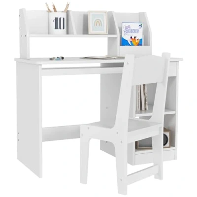 Afbeelding van ZONEKIZ Kinderbureau met stoel MDF 90x45x90cm Wit