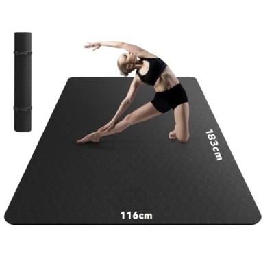Afbeelding van HAPBEAR Yogamat, XXL, extra breed, TPE, sportmat, fitnessmat, antislip, 183 cm x 122 6 mm dik, ultra duurzaam, gymnastiekmat voor pilates, gym, thuis, work out, zwart