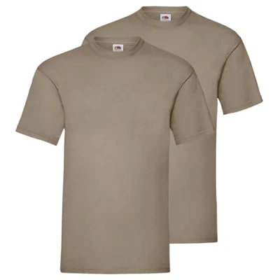 Afbeelding van Fruit of the Loom Dubbelpak heren T shirt 2 pack + MyShirt stoffen zak, kleur: kaki, maat: 3XL