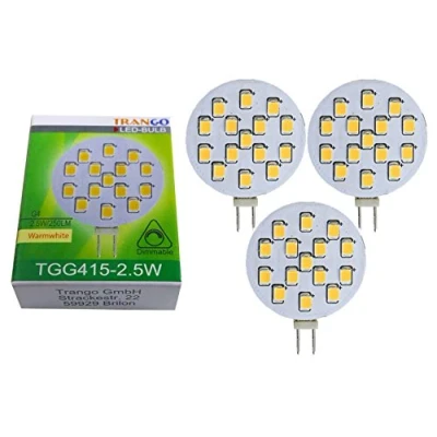 Afbeelding van TRANGO 3 Pack G415 2.5 * LED lampen G4 fitting ter vervanging MR16 halogeen 12 volt AC/DC watt 250 lumen 3000K warm witte meubel inbouwspots, kast plafondlampen
