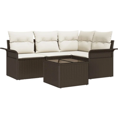 Afbeelding van vidaXL 4 delige Tuin Sofaset met Kussens Grijs Poly Rattan, 2 Zits Sofa Opbergruimte &amp; Bruin Rattan