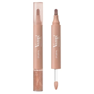 Afbeelding van Pupa Vamp! Marker Duo lippenstift + lipgloss met hyaluronzuur 3 in 1 voor definiëren, vullen en kleuren, lipcontouring verkrijgbaar 9 kleurvarianten (001 Watery Nude)