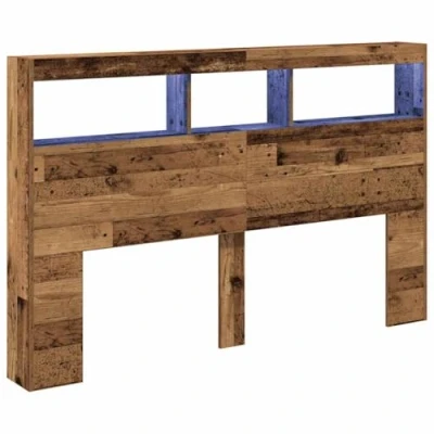 Afbeelding van Hoofdbordkast met LED 160x17x102 cm oud hout