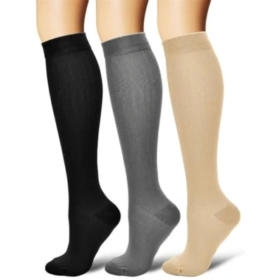 Afbeelding van 3 paar compressiekousen, trombose kousen voor dames en heren, sport, hardlopen, medi, vlucht, reizen, EU 35 39