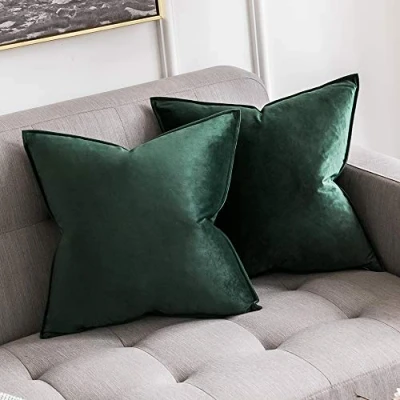 Afbeelding van MIULEE Fluweelzachte decoratieve vierkante kussenslopen, kussenhoezen voor woonkamer, bank, slaapkamer, 45 x cm, set van 2 stuks, donkergroen
