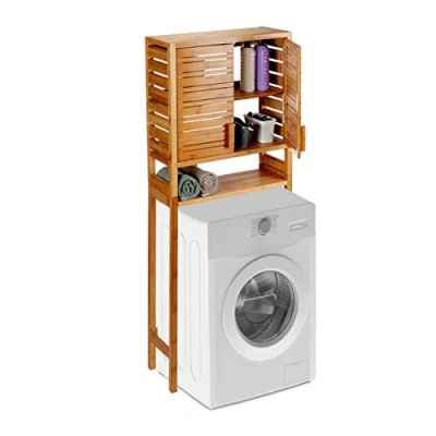 Afbeelding van Relaxdays wasmachinekast bamboe ombouwkast voor wasmachine kast vrijstaand