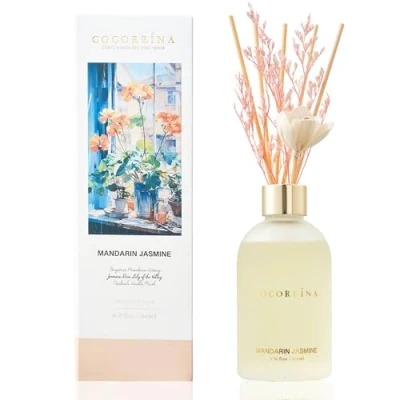 Afbeelding van COCORRÍNA Reed Diffuser Mandarijn Jasmijn, 200 ml Bloem Set met 8 Sticks, Home Parfum voor Slaapkamer Badkamer Decor &amp; Kantoor