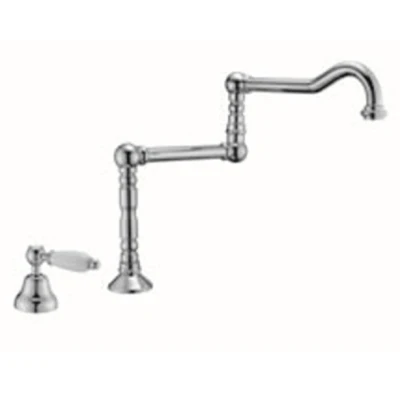 Afbeelding van PB klassieke fonteinkraan met witte hendel koud water en lange draaibare uitloop chroom 1208854752