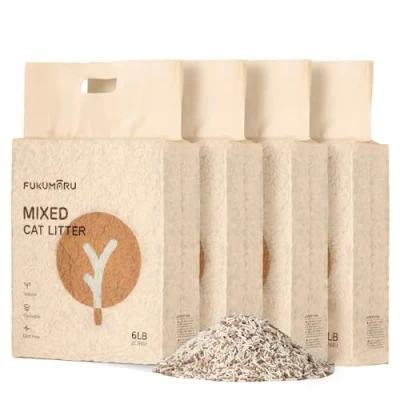 Afbeelding van FUKUMARU Tofu Kattenbakvulling, 10,8 kg, klonterstrooisel voor katten, gemengde appelhoutpellets, stofvrij en licht klonterend, geurcontrole, spoelbaar, lage residuen