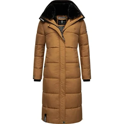 Afbeelding van MARIKOO Reliziaa Lange winterjas voor dames, warme gewatteerde jas, met afneembare capuchon, XS XXL, camel, L
