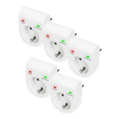 Afbeelding van DIGITUS DN 95400 Overspanningsbeveiliging adapter 5 stuks 16 A / 230 V 50 Hz max. 3.500 W LED status indicator Lekstroom 13.500 Wit