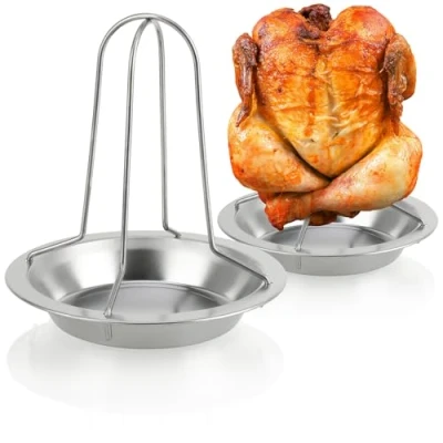 Afbeelding van COM FOUR® 2x kippengrill BBQ kipbrander voor gegrilde kippen gevogeltehouder het koken van vleeskuikens gebraden kiphouder met lekbak de oven (02 stuks kippengrill)