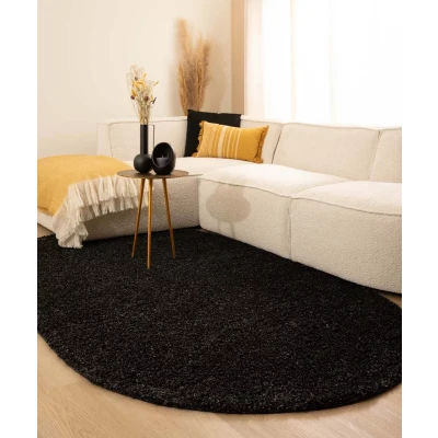 Afbeelding van Ovaal Hoogpolig Tapijt/Vloerkleed Shaggy Trend Effen Antraciet 240x340 Cm