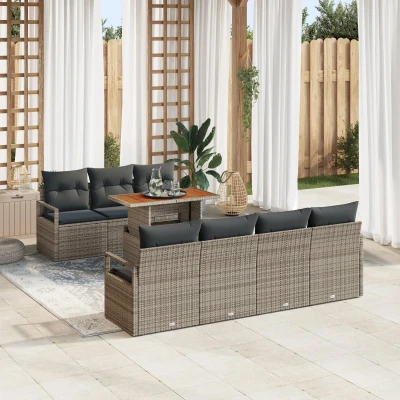 Afbeelding van vidaXL 8 delige Tuin Sofa Set met Kussens Grijs Poly Rattan Acacia, 2 zits