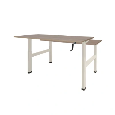 Afbeelding van Dextro zit/sta hoogte slinger verstelbare Duo werkplek, bladmaat 2 x 140 80 cm., frame kleur wit RAL 9010 blad 25 mm. melamine Havanna/Kersen Licht