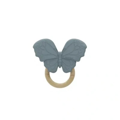 Afbeelding van Label Vlinder Blauw Silicone/Hout Bijtring LLST 26948