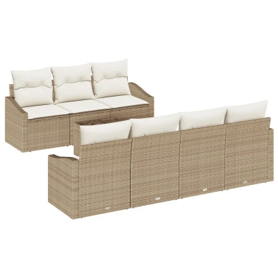 Afbeelding van vidaXL 8 delige Tuinstoel Set met Kussens Beige Poly Rattan