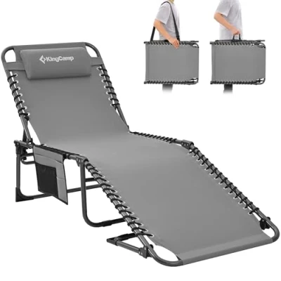 Afbeelding van KingCamp Campingligstoel zonnebed tuinligstoel, inklapbaar, 4 traps verstelbare rugleuning, ligstoel, tuinstoel, strandstoel, camping klapbed met hoofdkussen voor tuin, vakantie, outdoor, strand