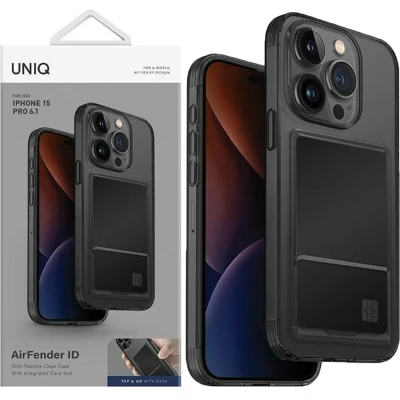 Afbeelding van UNIQ Air Fender ID hoesje iPhone 15 Pro Max 6.7 grijs/gerookt grijs getint Kaartslot