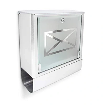Afbeelding van Relaxdays Wandbrievenbus rvs brievenbus met krantenrol 35 x 40 15 cm zilver