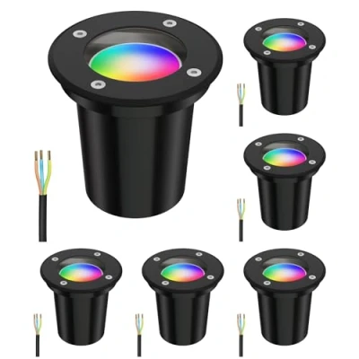 Afbeelding van ledscom.de 6 st. bodeminbouwlamp BOLI voor buiten, IP67, zwart, rond, 108mm Ø incl. LED RGB lamp, slim 473lm