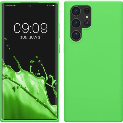 Afbeelding van kwmobile telefoonhoesje geschikt voor Samsung Galaxy S22 Ultra Hoesje met siliconen coating Smartphone case in limoengroen