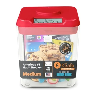 Afbeelding van Kitchen Safe Time Locking Container, opbergbox met timer voor mobiele telefoons, snacks en andere ongewenste verleidingen (Rood deksel + 5.5&quot; Doorzichtig basis)