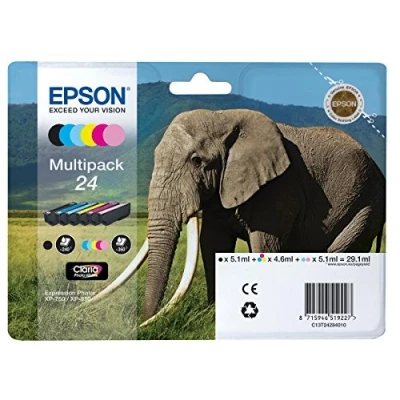 Afbeelding van Epson 24 echte olifant Multipack, 6 kleuren Claria Photo HD inktcartridges