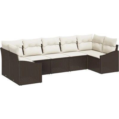 Afbeelding van vidaXL Tuin Sofa Set van 7 Bruin en Beige Rattan Polyester