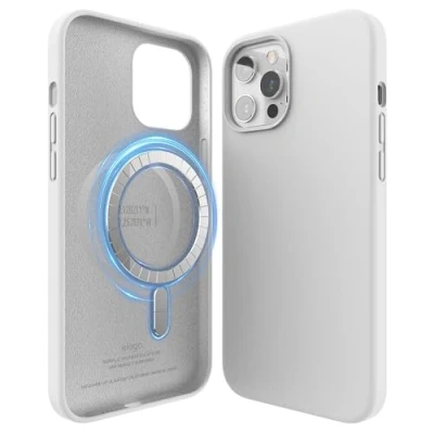 Afbeelding van elago Magnetische Siliconen Hoesje Compatibel met iPhone 12 Pro Max (6,7 inch) Ingebouwde Magneten, MagSafe accessoires (Wit)