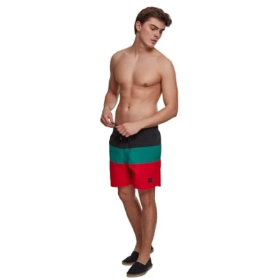 Afbeelding van Urban Classics Color Block Swimshorts Zwemshorts, Heren, Maat: Small, Firered/black/green