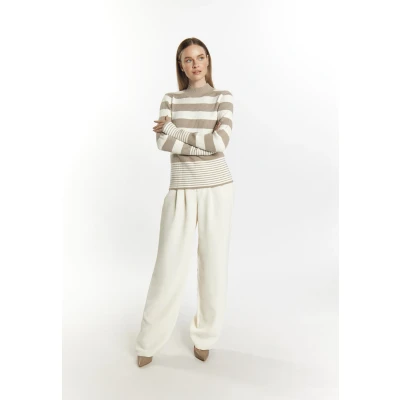 Afbeelding van Dreimaster klassiek Dames Gebreide Trui SCHMUDDELWEDDA XL/XXL / Grijs Beige Off White 50% Viscose 28% Polyester 22% Nylon