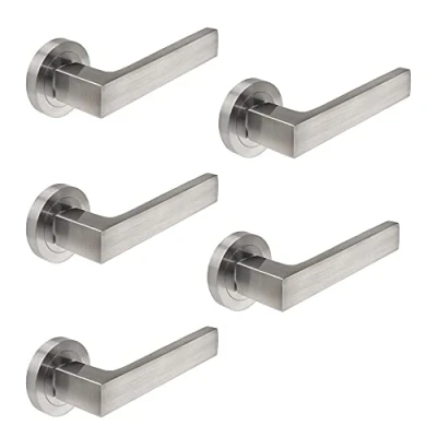 Afbeelding van Emuca Klinken Mackay voor binnendeur, met rozet D.50 mm, Aluminium, satijnnikkel, 5 set.