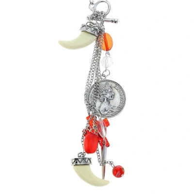Afbeelding van Behave Lange zilver kleurige ketting met munt, tand, kruisje en rode kralen
