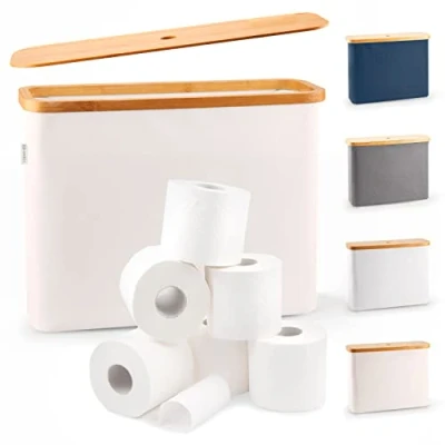 Afbeelding van Lonbet Beige toiletpapier opslag stand 12 rollen met deksel
