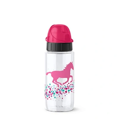 Afbeelding van Emsa Drink2Go Tritan drinkfles, 0,5 liter, auto close kindersluiting, 100% dicht, lekvrij, vaatwasmachinebestendig, BPA vrij, roze paard