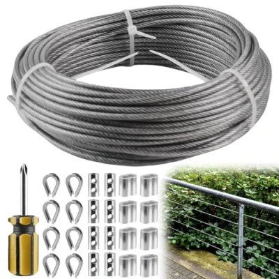 Afbeelding van Draadkabel 3 mm, 20 m staalkabel, roestvrijstalen kabel, pvc ommantelde kit, 304 roestvrij stalen kabel met aluminium hulzen, staalkabel ogen, kabelkousen voor het ophangen van touwen,