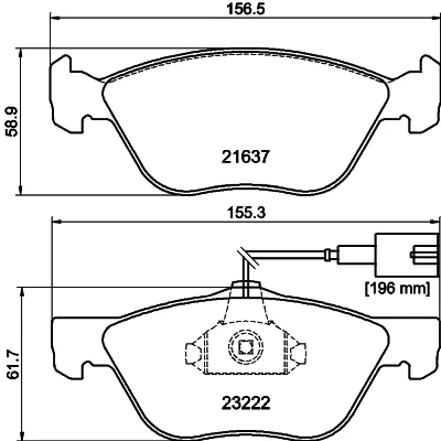 Afbeelding van HELLA 8DB 355 008 611 Remblokkenset Met slijtage waarschuwingscontact ALFA ROMEO: 166 (936) 2.4 JTD, 2.0 T.Spark 1998 2007