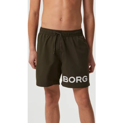 Afbeelding van Björn Borg Jongens Zwemshorts met logoprint in de kleur Legergroen, maat: 122 128